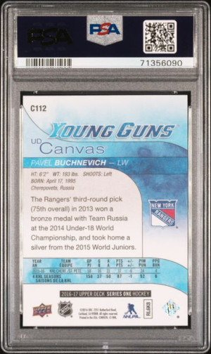 2016 Upper Deck Young Guns Canvas #C112 Pavel Buchnevich RC PSA 10 back